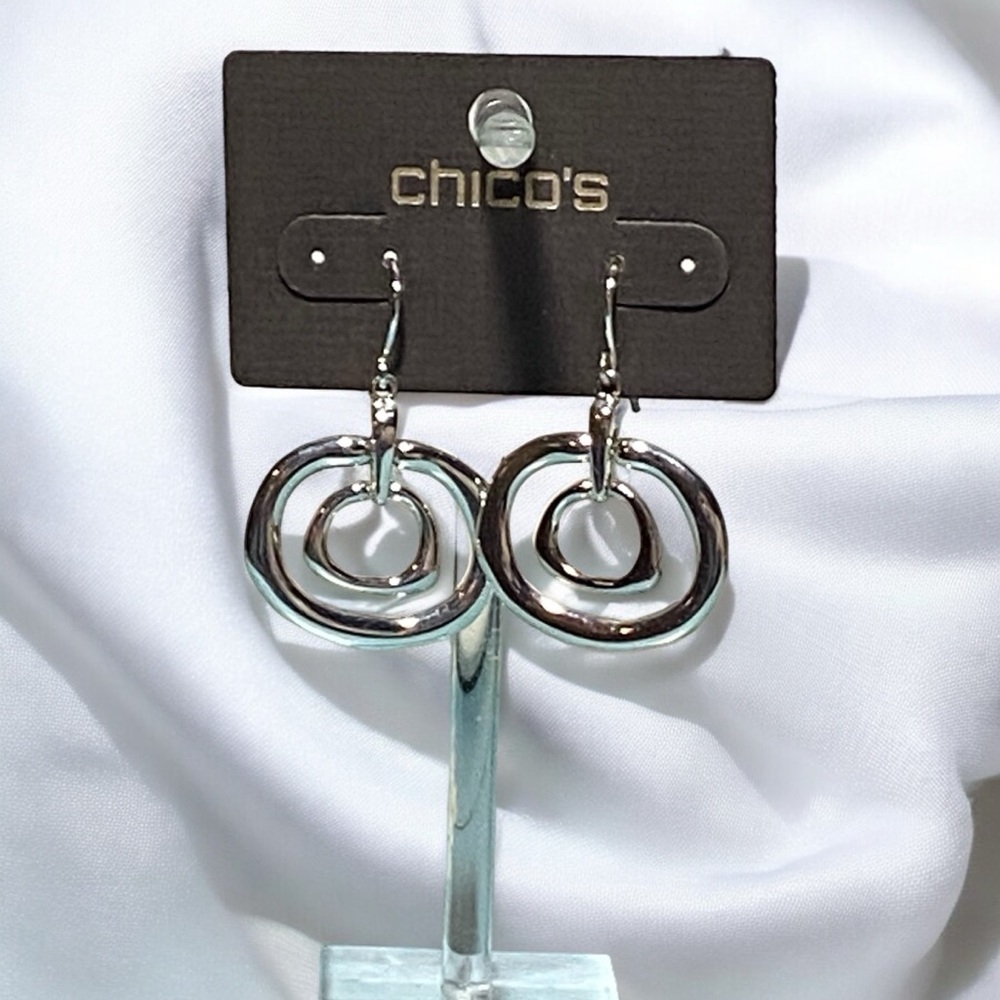 NWT Chico's 'Eccentric' Double Hoop Silver Tone Nickel-Free Pierced Earrings